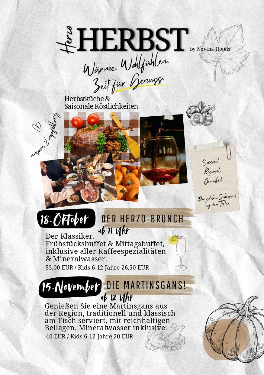 Laechelnde Person im Herbstplakat mit Weinrot und Blattmotiven, warmes Flair